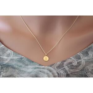 Gold Simple X Initial Necklace, Gold Stamped X Necklace